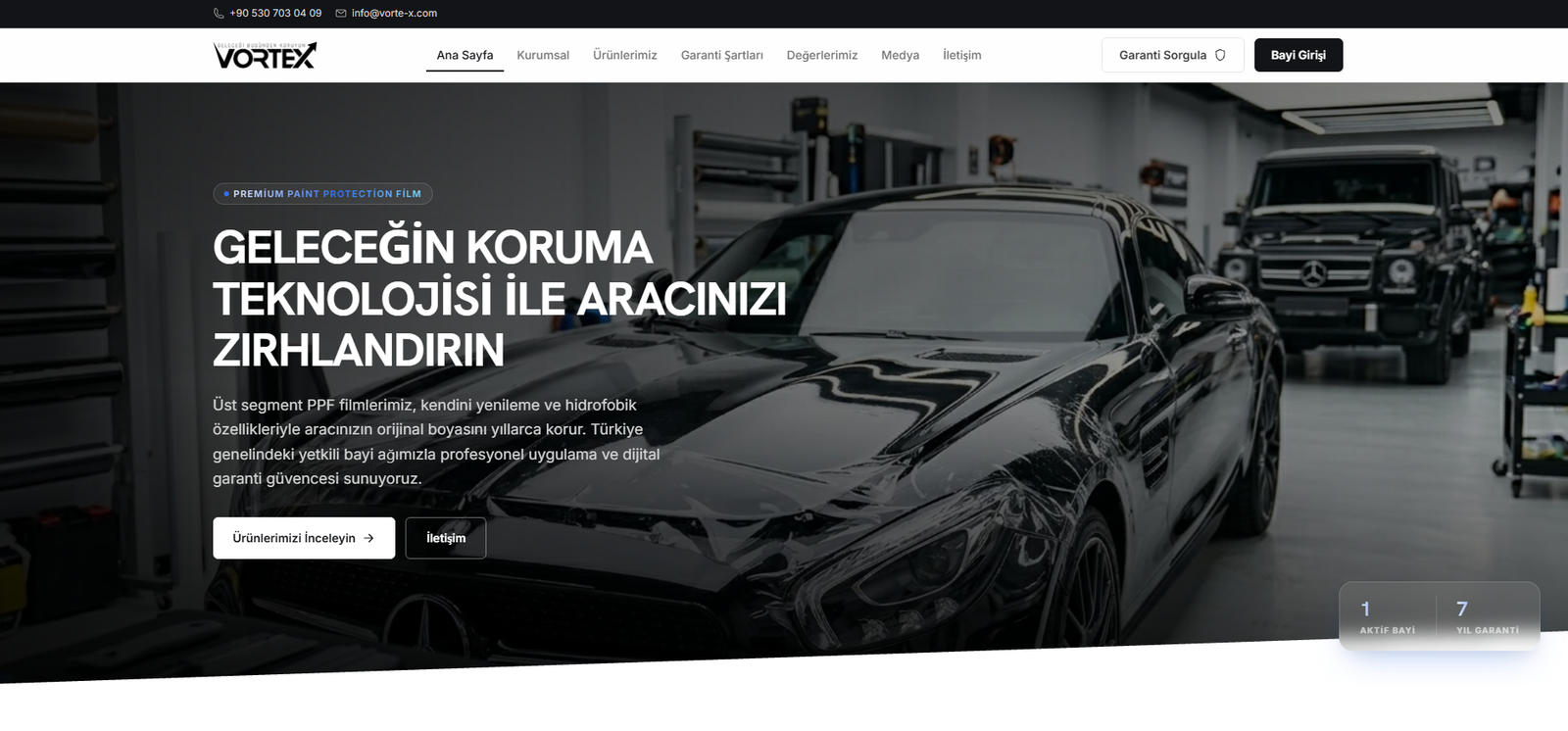 Vorte-X PPF Web Sitesi ve Garanti Takip Yazılımı
